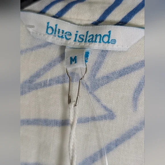Blue Island Beach 100% Cotton Shirt Dress Tunic Medium Coastal Resort Summer - Picture 4 of 7